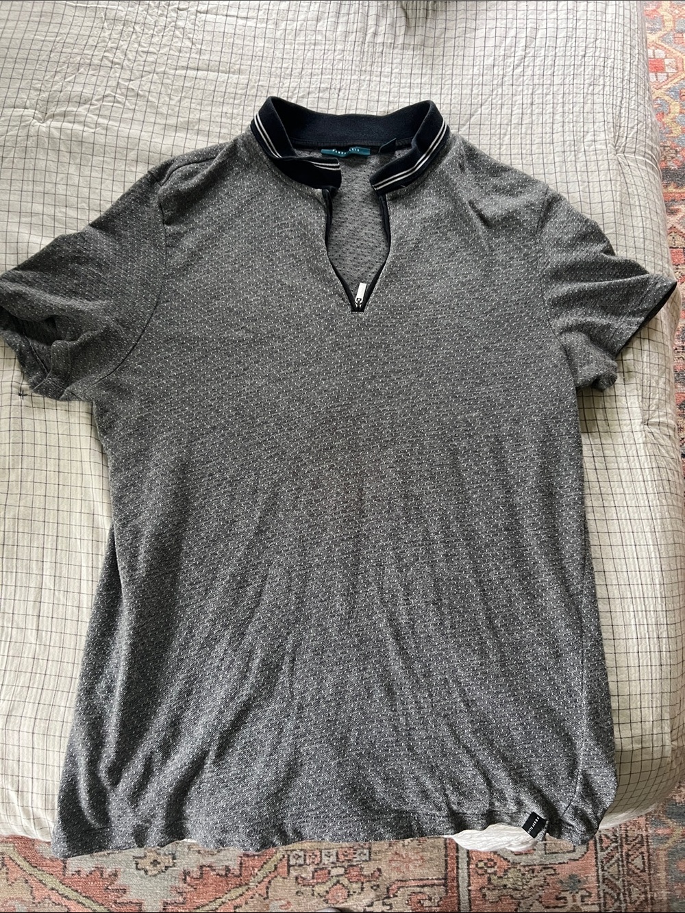 Perry Ellis Men's Charcoal Gray Zip-Front Polo